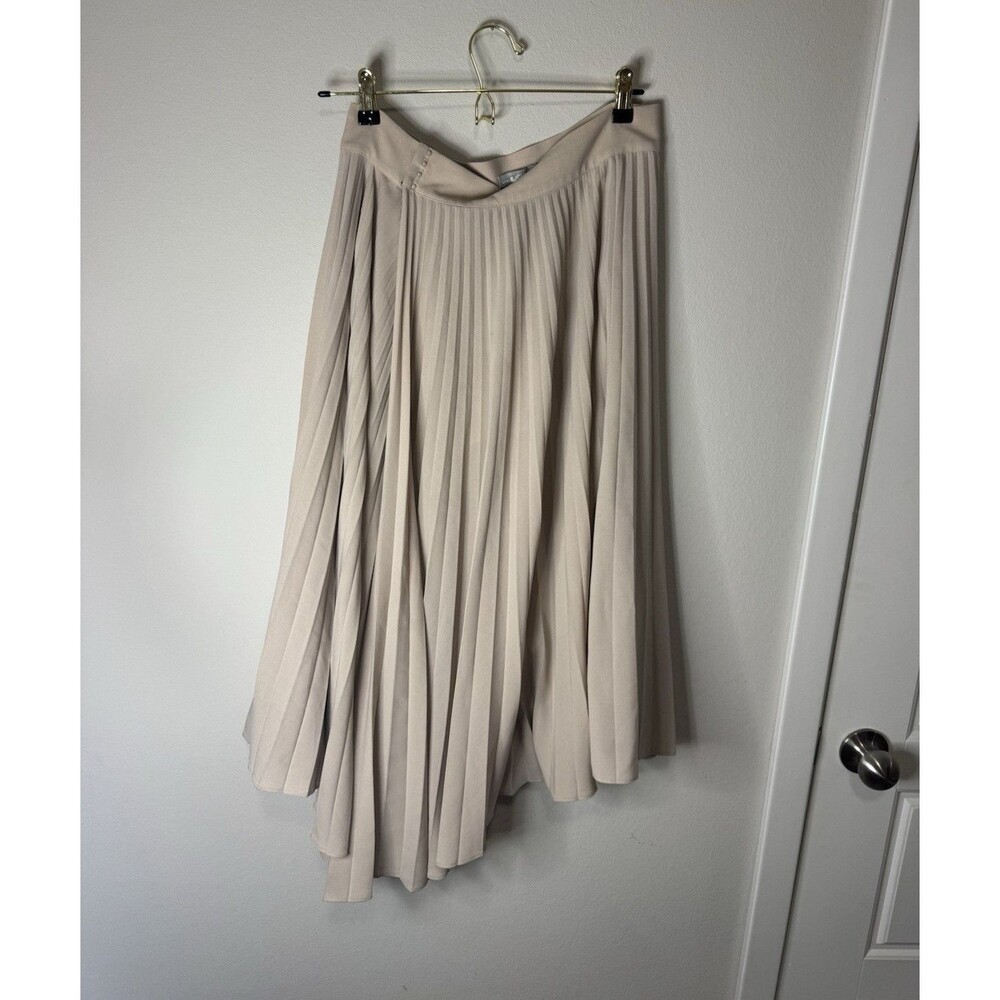 Vince. Women's Pleated Midi Skirt Size 8 Beige Solid Polyester Lined